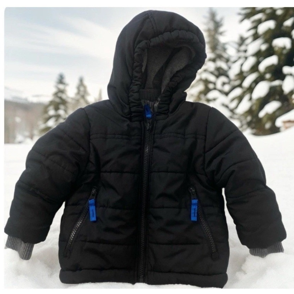 Rothschild Puffer Jacket Kids Black Blue Double Zip Hooded Winter Coat 18/24‎ Mo - Picture 4 of 10